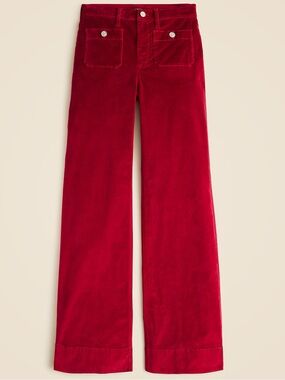 J.CREW Wide Leg High Waisted Velvet Sailor Trouser in Luxe Vivid Burgundy 26P